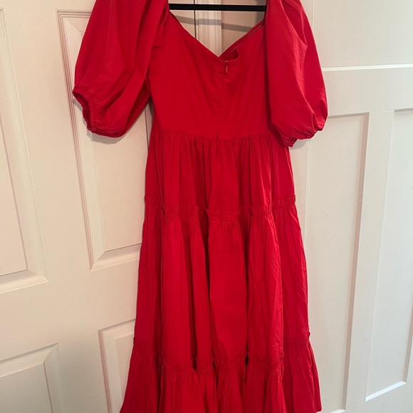 Red Midi Dress with Puff Sleeves - Picture 1 of 3